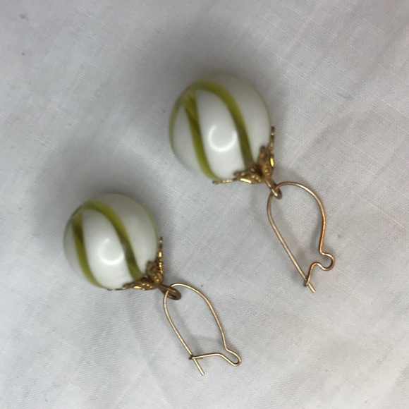 Lovely Cream and Sage Swirl Ball Earrings - Picture 4 of 5